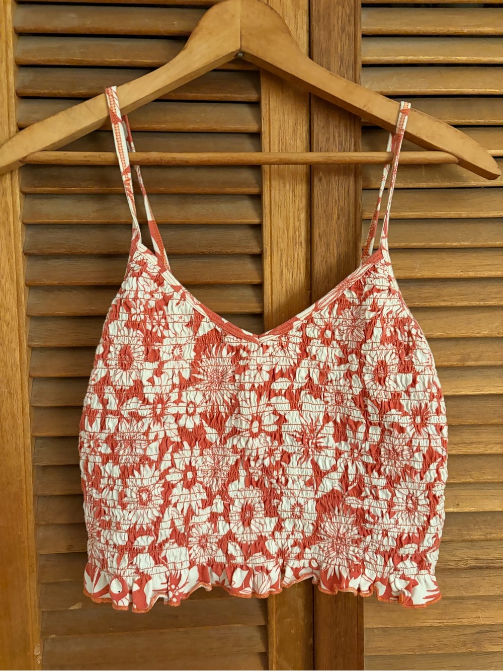 American Eagle Outfitters Coral and White Striped Smocked Top floral size medium